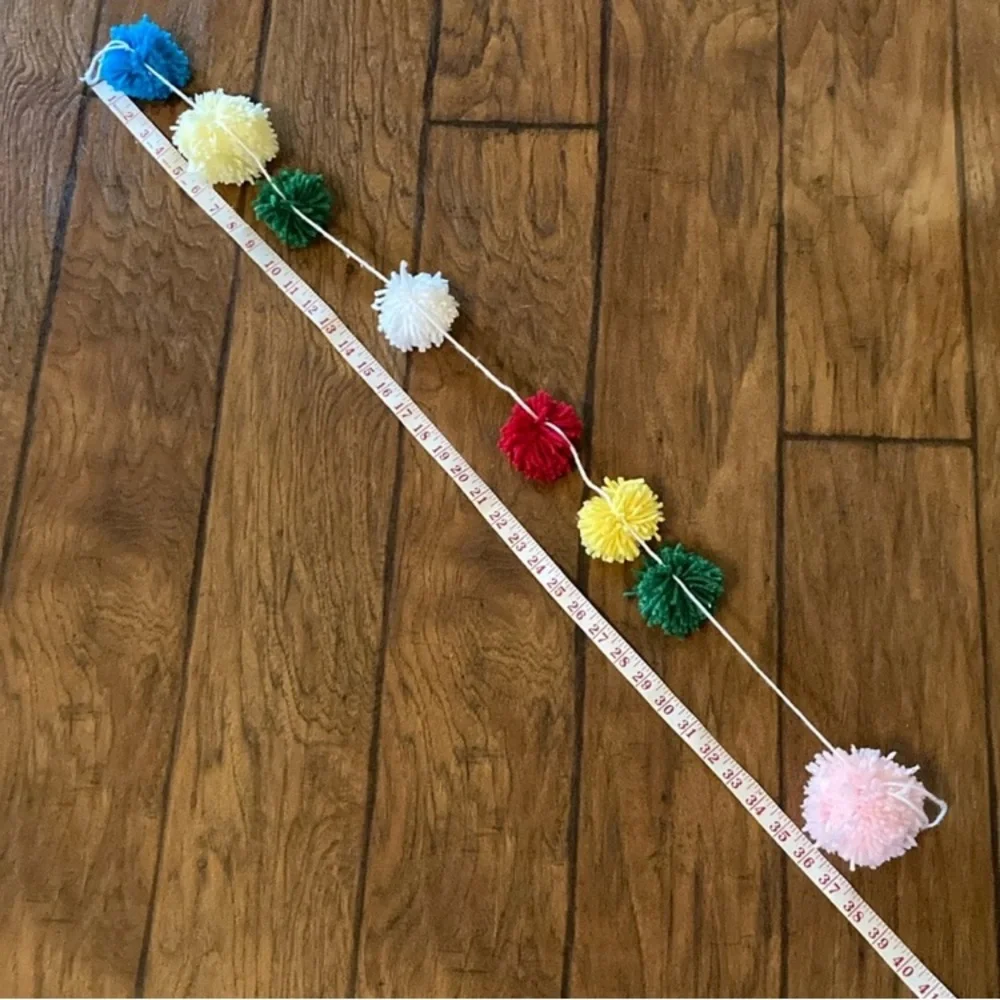 Handmade Pompom garland strands yarn balls Colorful decorations x4